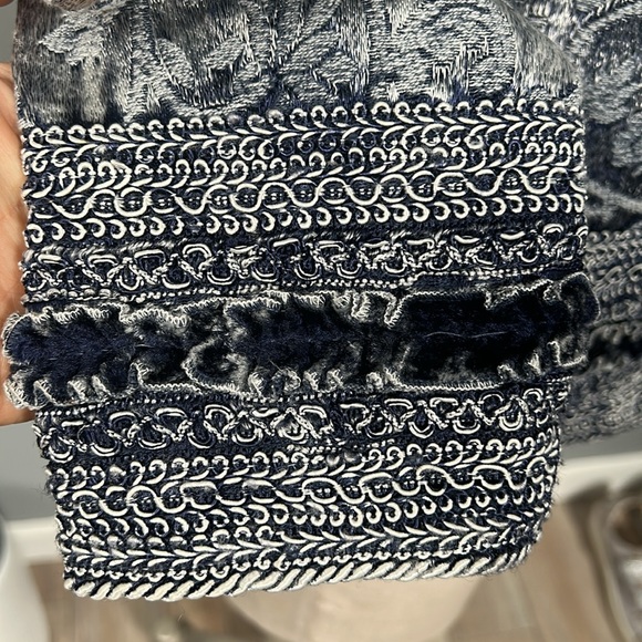 Coldwater Creek Blue Shiny Embroidered Jacquard Open Front Jacket Blazer small - Picture 5 of 13